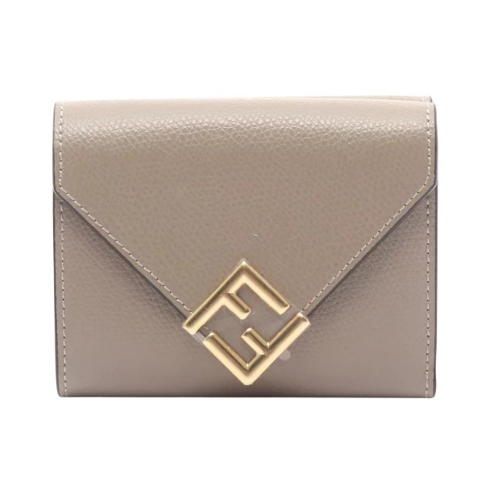 Fendi FF Diamond Tri fold Wallet Leather Beige Cream